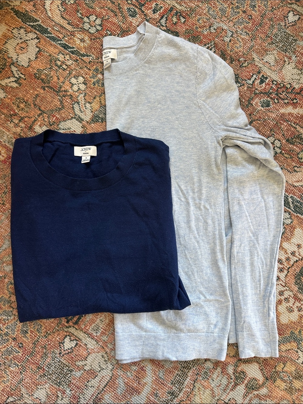 J. Crew Teddie Long Sleeve Crewneck Sweaters - Navy & Light Blue